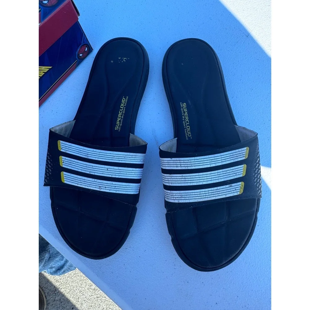 Adidas Supercloud Slide Sandals Black White Yellow Q20801 Kids Size 7